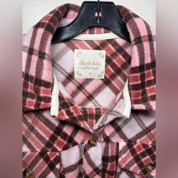 Altar’d State Button Down Cropped Fleece Comfy Jacket Pink White Women’s Medium - Picture 3 of 8